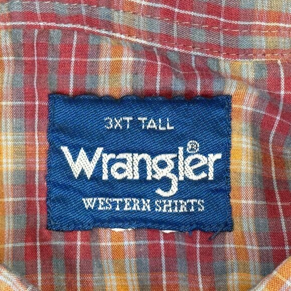 Wrangler Pearl Snap Shirt Mens 3X Tall Plaid Red Short Sleeve Ranch Western 3XT - Picture 3 of 9